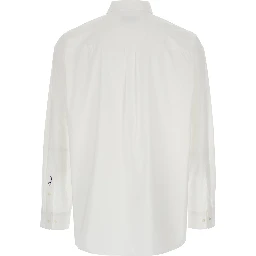 White Shirt with Patch Pocket on the Front and Embroidered Logo in Cotton Poplin Man