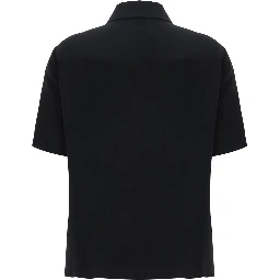 Black Polo Shirt with Classic Collar and Logo Lettering on the Front in Silk Woman