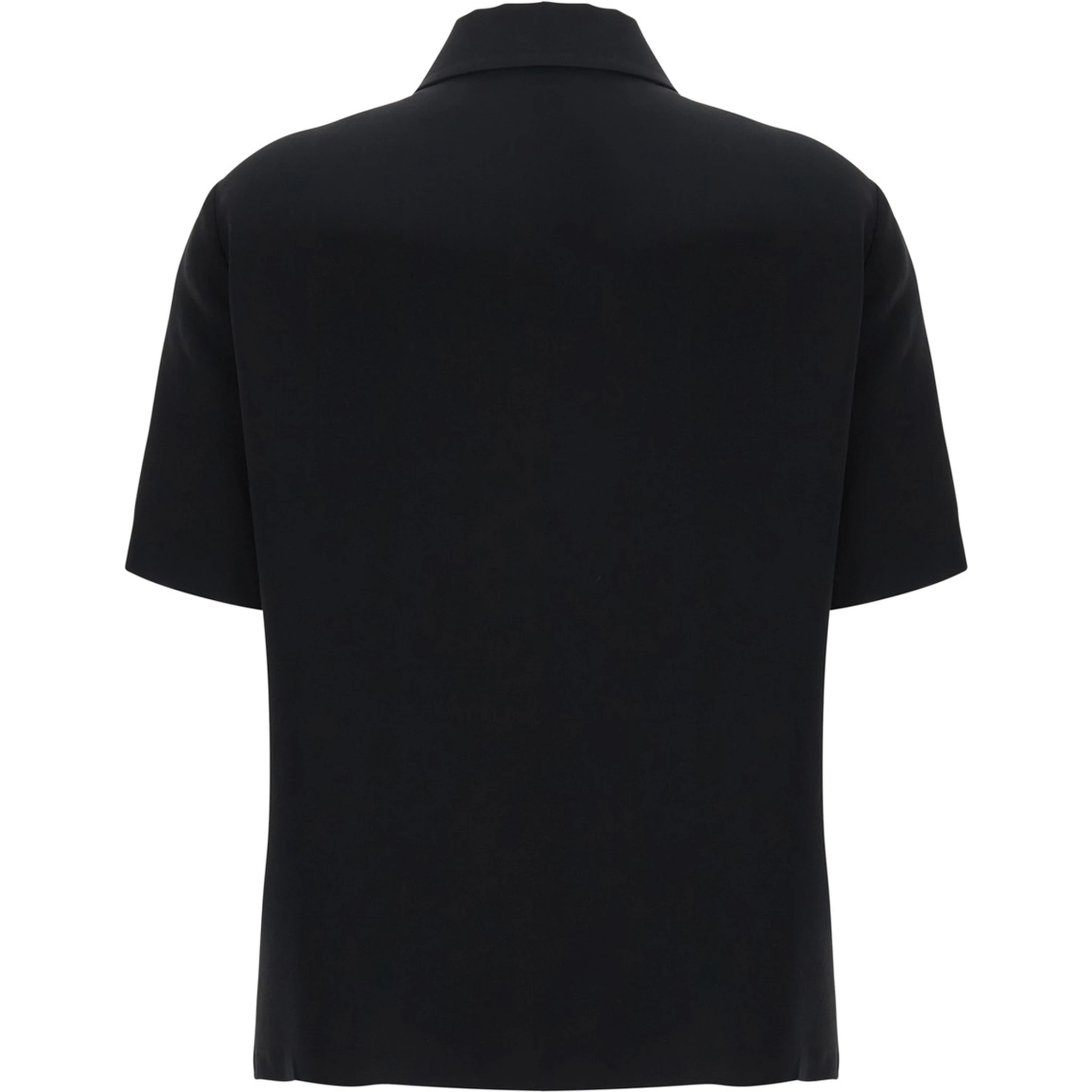 Black Polo Shirt with Classic Collar and Logo Lettering on the Front in Silk Woman