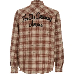 Shotgun Beige Shirt with Logo Print on Front and Rear and  All-Over Check Motif in Cotton Man