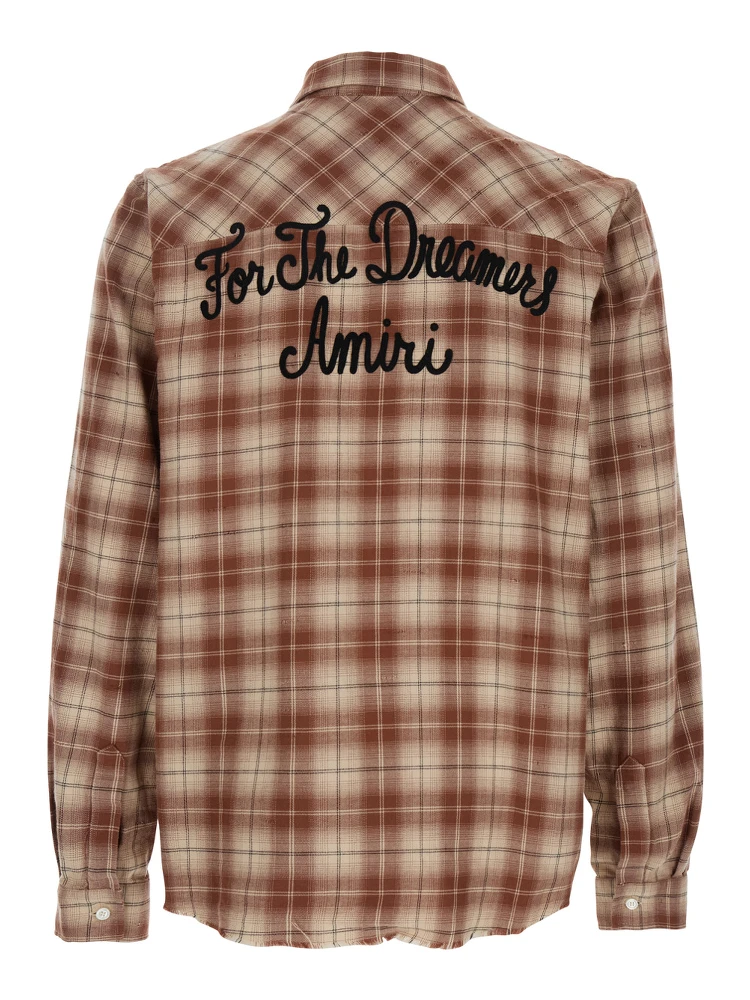 Shotgun Beige Shirt with Logo Print on Front and Rear and  All-Over Check Motif in Cotton Man alternative