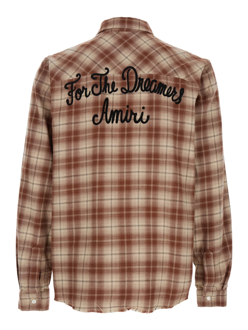 Shotgun Beige Shirt with Logo Print on Front and Rear and  All-Over Check Motif in Cotton Man