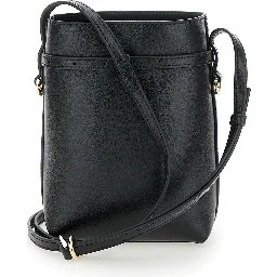 Voyou Black Crossbody Bag with Laminated Logo and Buckle in Leather Woman