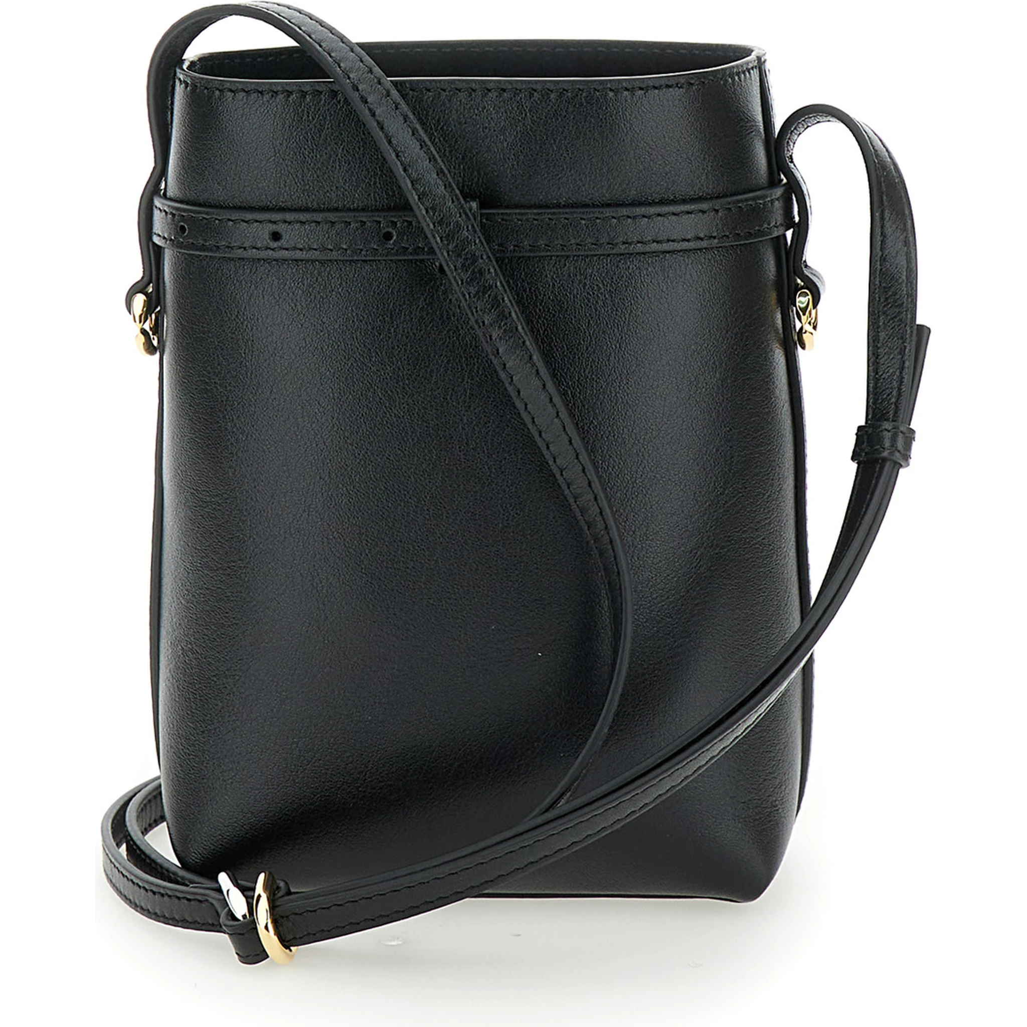 Voyou Black Crossbody Bag with Laminated Logo and Buckle in Leather Woman