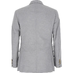 Grey Double Breasted Jacket with Peak Lapels in Virgin Wool and Cotton Blend Woman