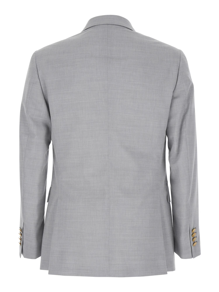 Grey Double Breasted Jacket with Peak Lapels in Virgin Wool and Cotton Blend Woman alternative