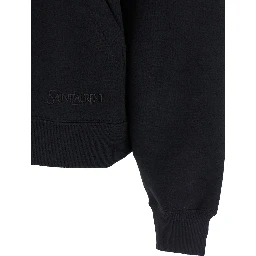 Black Hoodie with Kangaroo Pocket and Logo Lettering in Cotton Woman