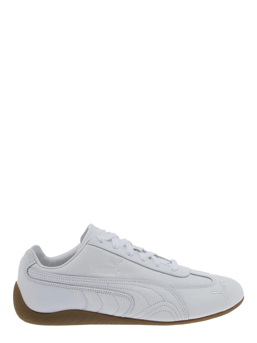 Speedcat White Low Top Sneakers with Embossed Logo on the Tongue and Contrasting Sole in Leather Unisex