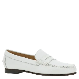 Danielle Pop White Loafers with Bevelled Toe and Low Stacked Heel in Leather Woman
