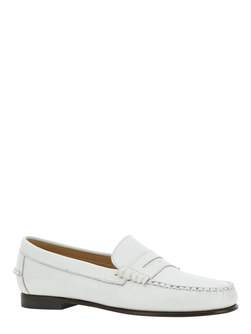 Danielle Pop White Loafers with Bevelled Toe and Low Stacked Heel in Leather Woman