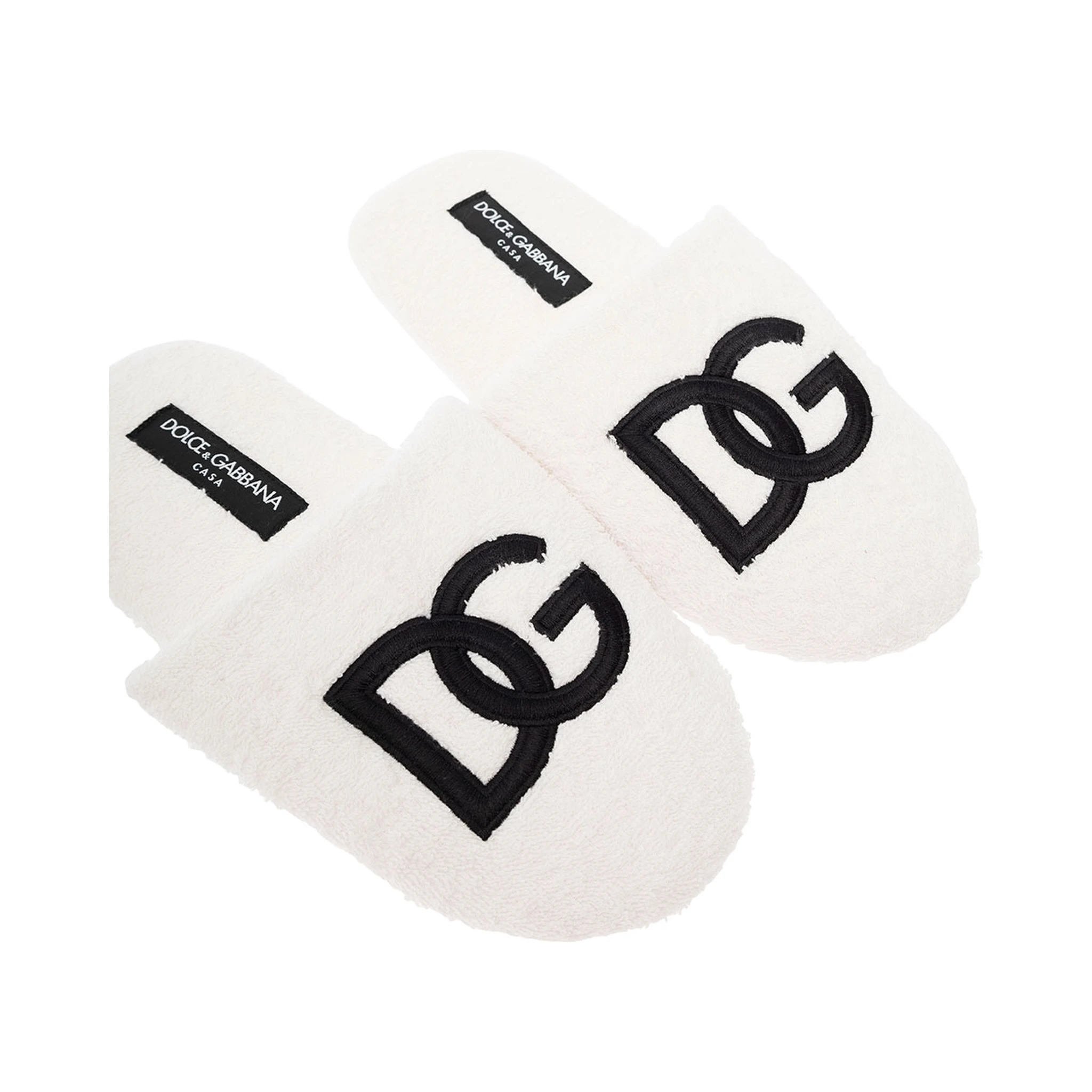 White Slippers with Contrasting Logo Embroidery in Terry Cotton Home