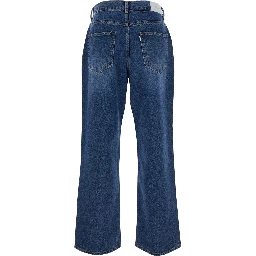 Blue Five Pocket Jeans with Logo Patch on the Back in Denim Man