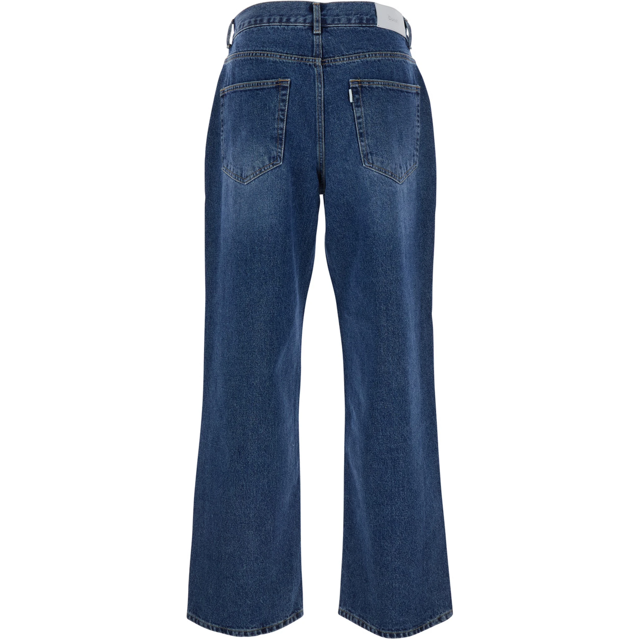 Blue Five Pocket Jeans with Logo Patch on the Back in Denim Man