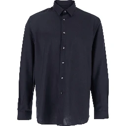 Blue Shirt with Classic Collar and Button Closure in Fabric Man