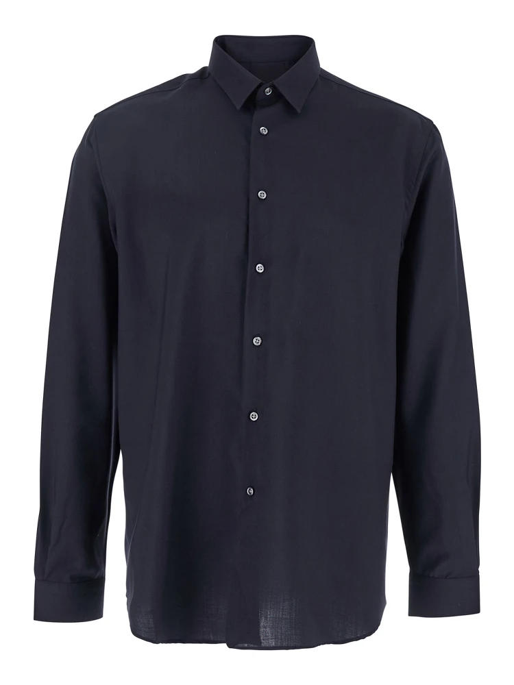 Blue Shirt with Classic Collar and Button Closure in Fabric Man