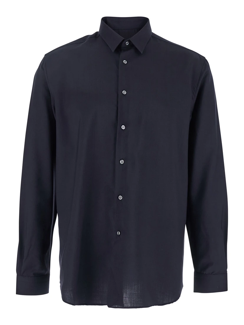 Blue Shirt with Classic Collar and Button Closure in Fabric Man