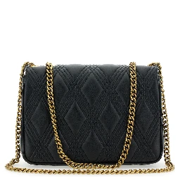 Quiltie 67 Black Shoulder Bag with VLogo Metallic Plate on the Front in Quilted Leather Woman