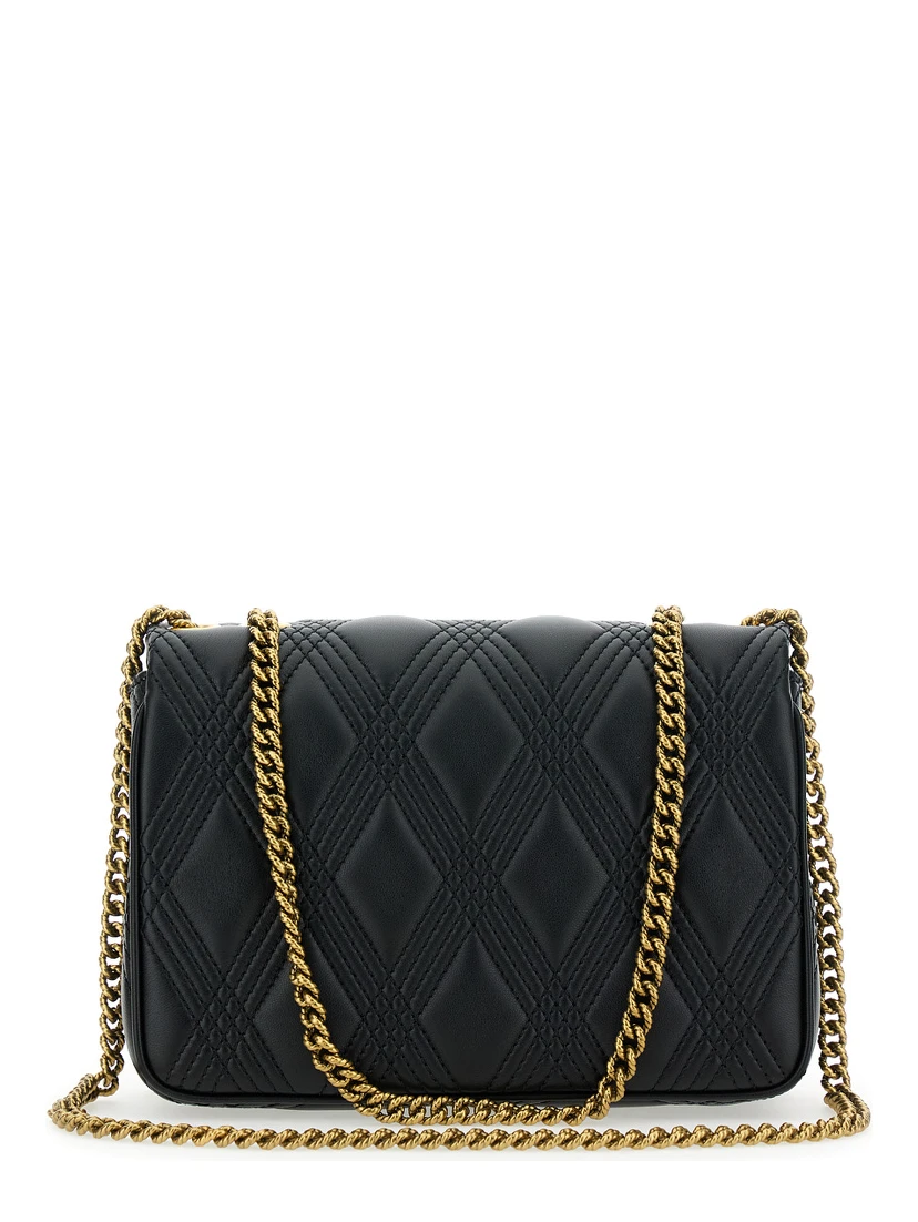 Quiltie 67 Black Shoulder Bag with VLogo Metallic Plate on the Front in Quilted Leather Woman
