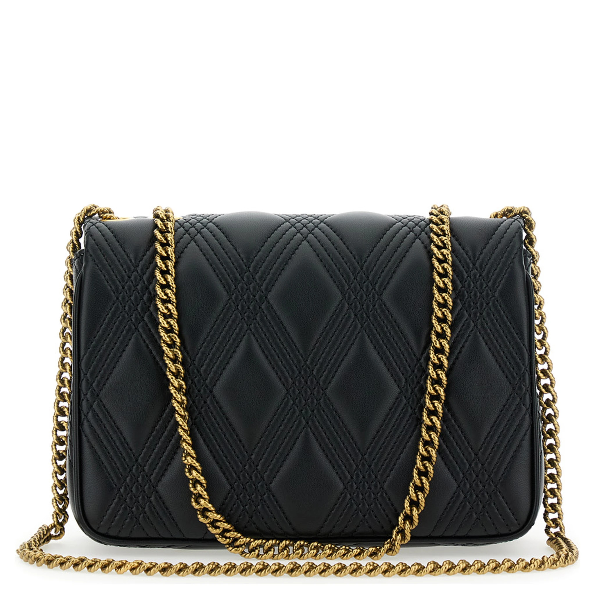 Quiltie 67 Black Shoulder Bag with VLogo Metallic Plate on the Front in Quilted Leather Woman