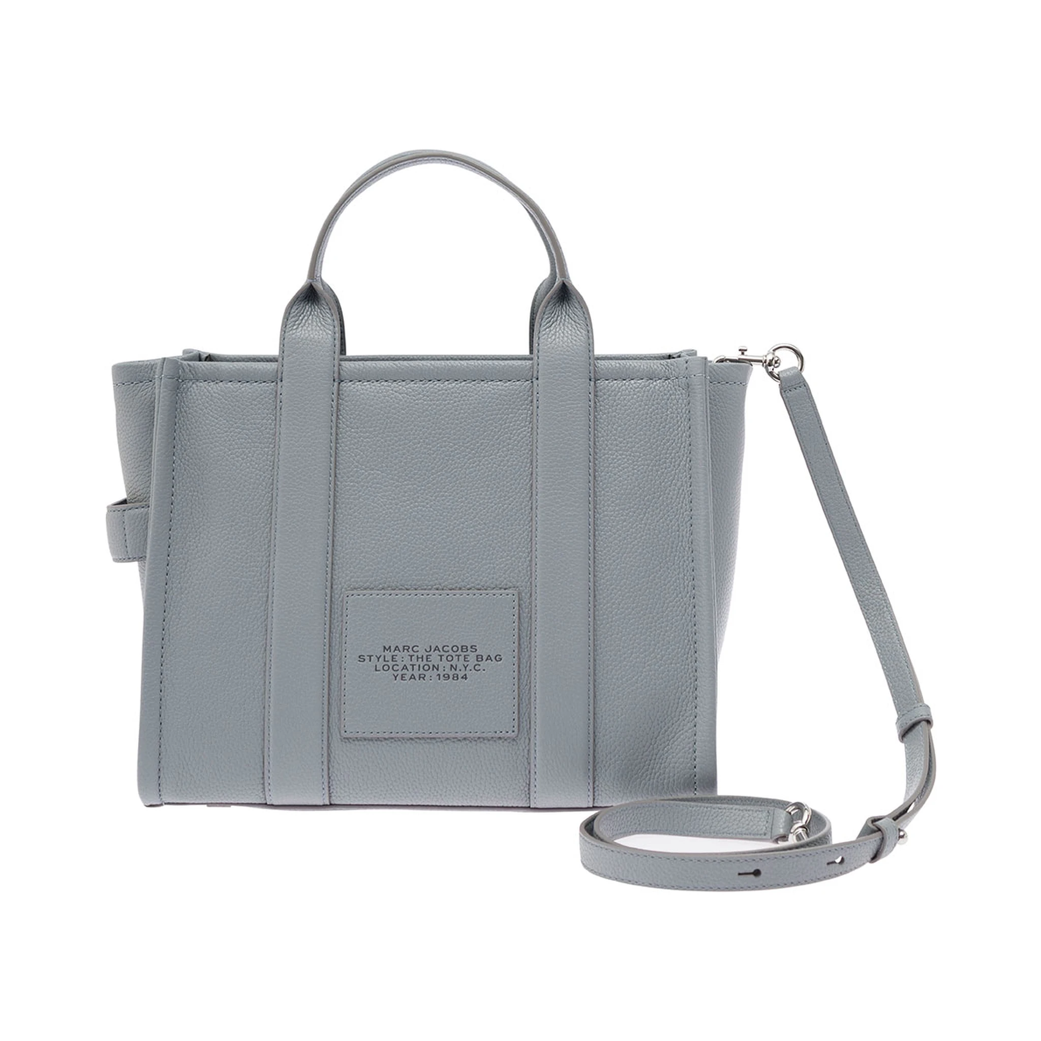 The Medium Tote Bag Grey Shoulder Bag with Logo in Grainy Leather Woman