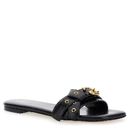 Mae Black Slip-On Sandals with Embossed Logo on the Insole in Leather  Woman