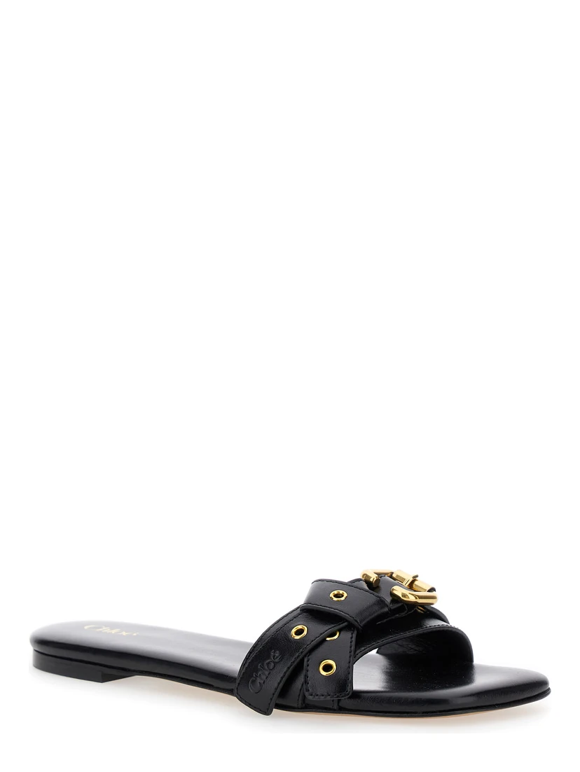 Mae Black Slip-On Sandals with Embossed Logo on the Insole in Leather  Woman