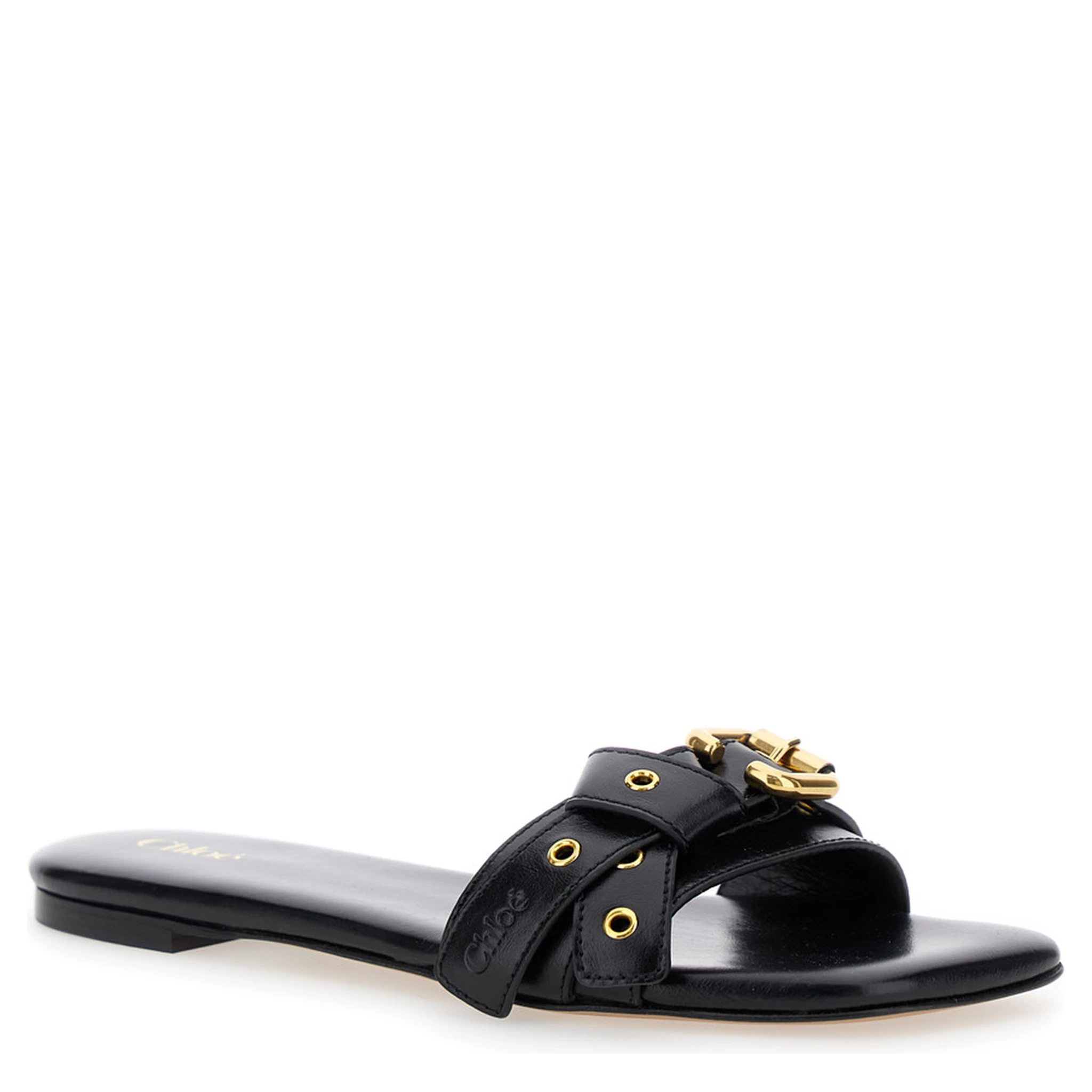 Mae Black Slip-On Sandals with Embossed Logo on the Insole in Leather  Woman