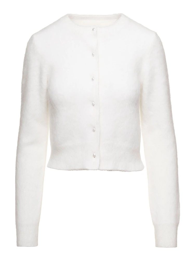 White Cropped Cardigan in Angora Woman