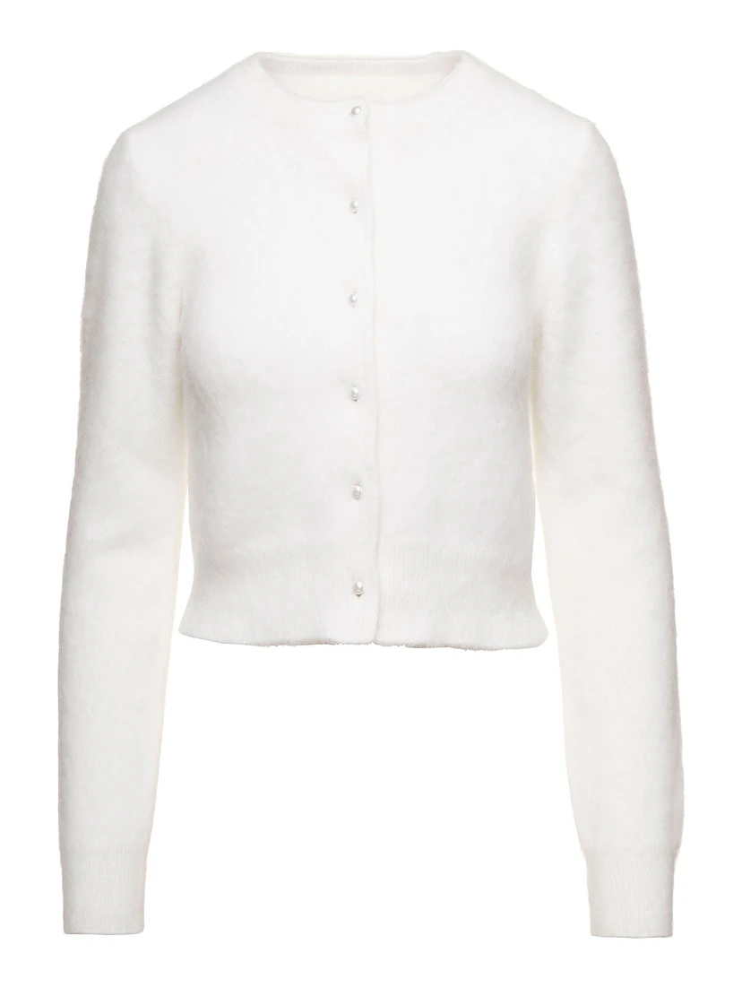 White Cropped Cardigan in Angora Woman