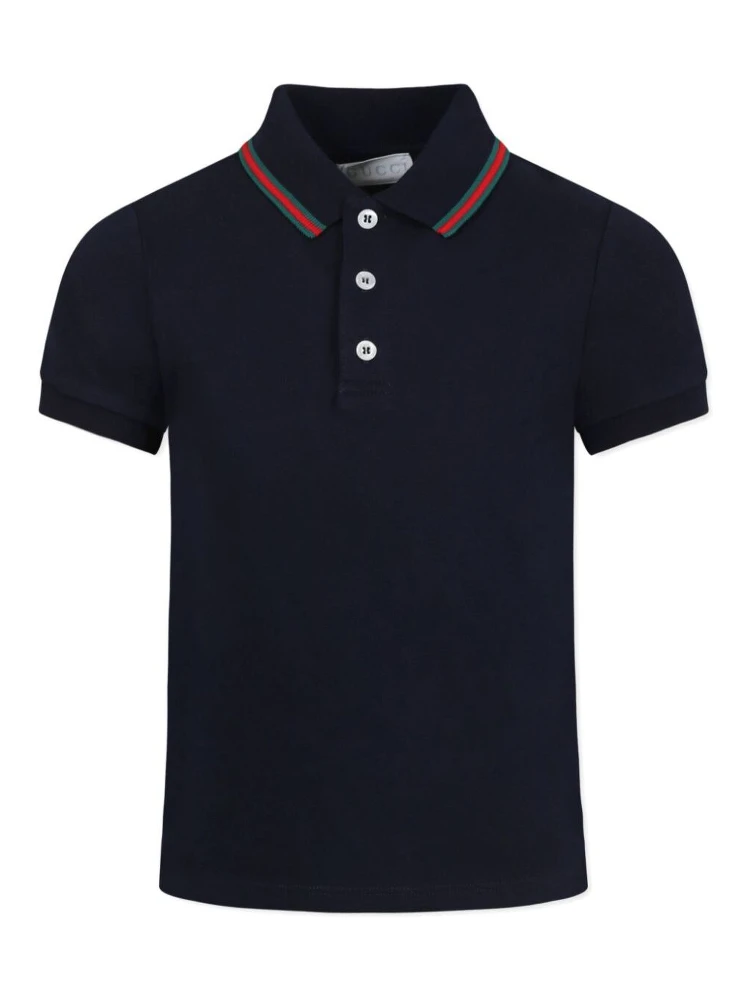 Blue Polo Shier with Classic Collar with Web Motif in Cotton Boy