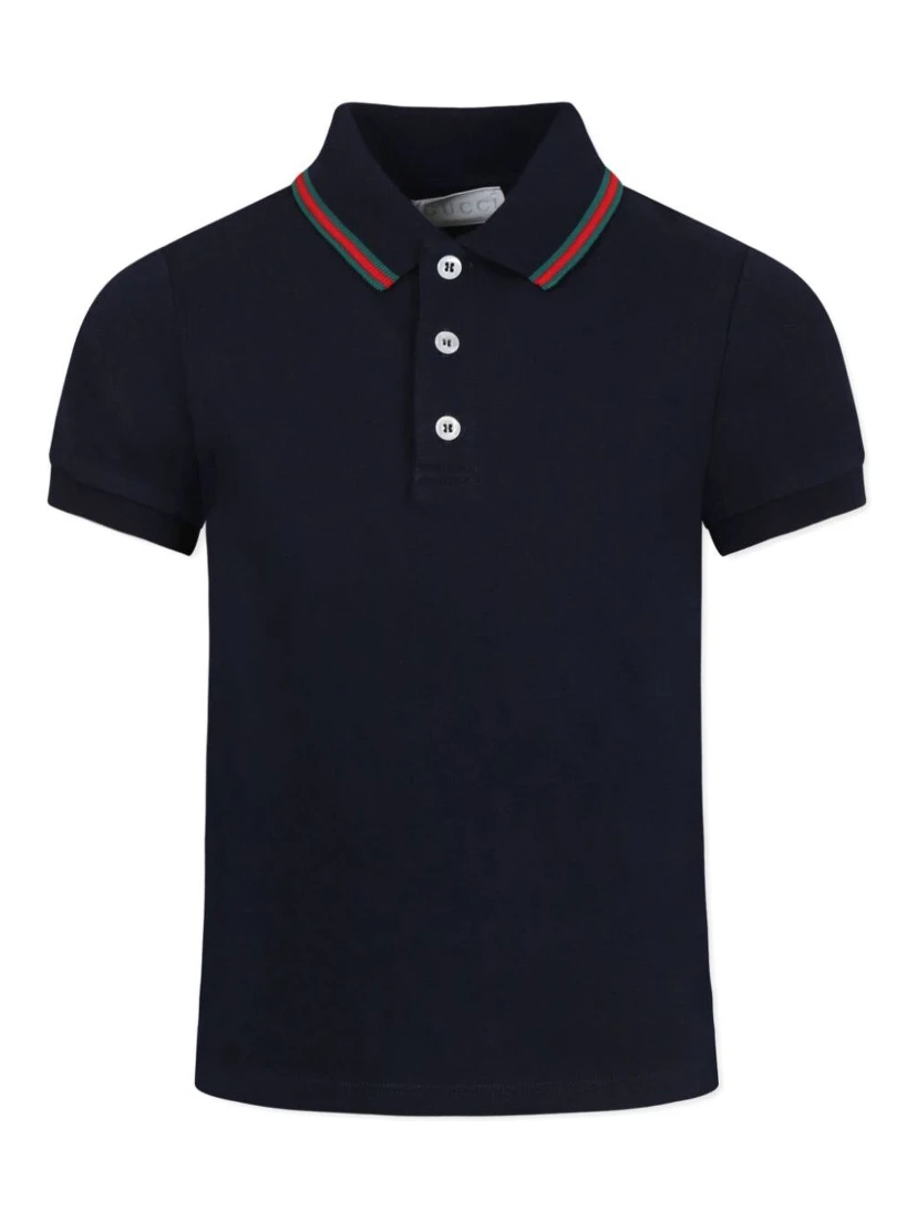 Blue Polo Shier with Classic Collar with Web Motif in Cotton Boy