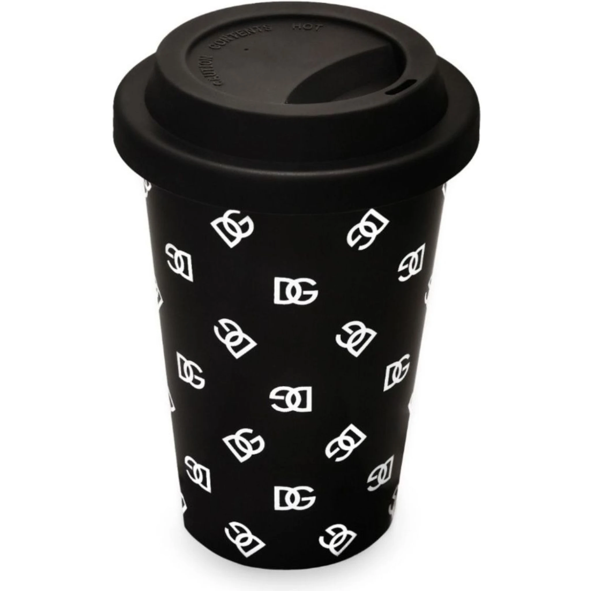 Black Mug with Lid and All-Over Logo Detail in Porcelain and Sylicon Home