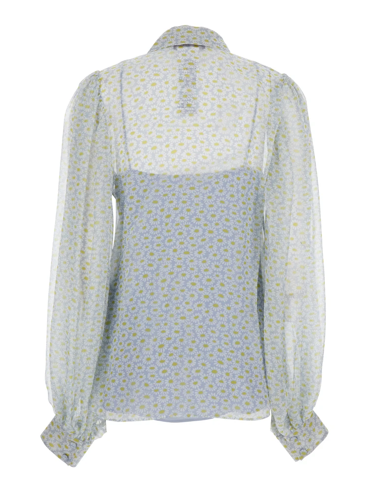 Grey Shirt with All-Over Floral Print in Silk Chiffon Woman alternative