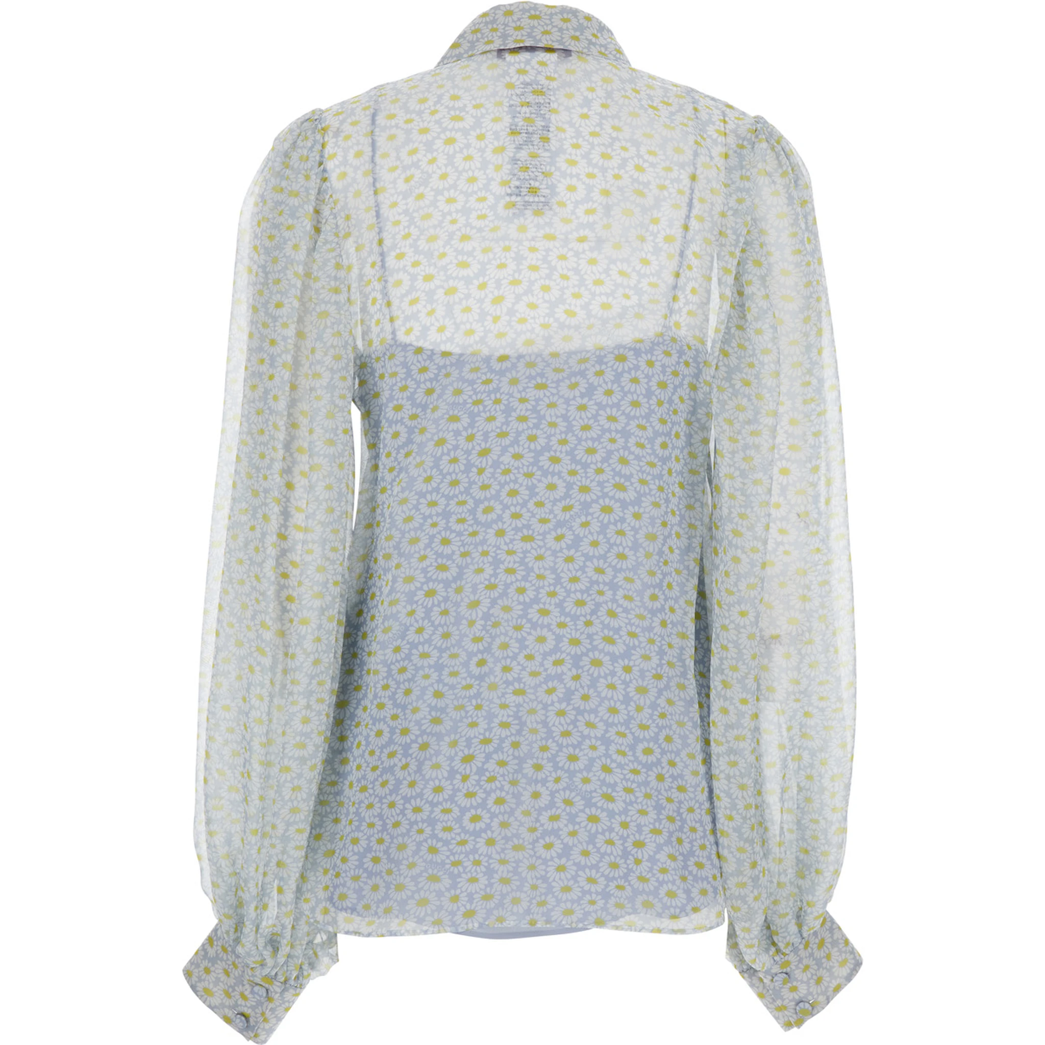Grey Shirt with All-Over Floral Print in Silk Chiffon Woman