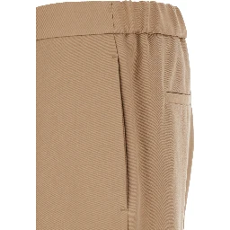 Beige Pants with Elastic Waistband in Wool Man