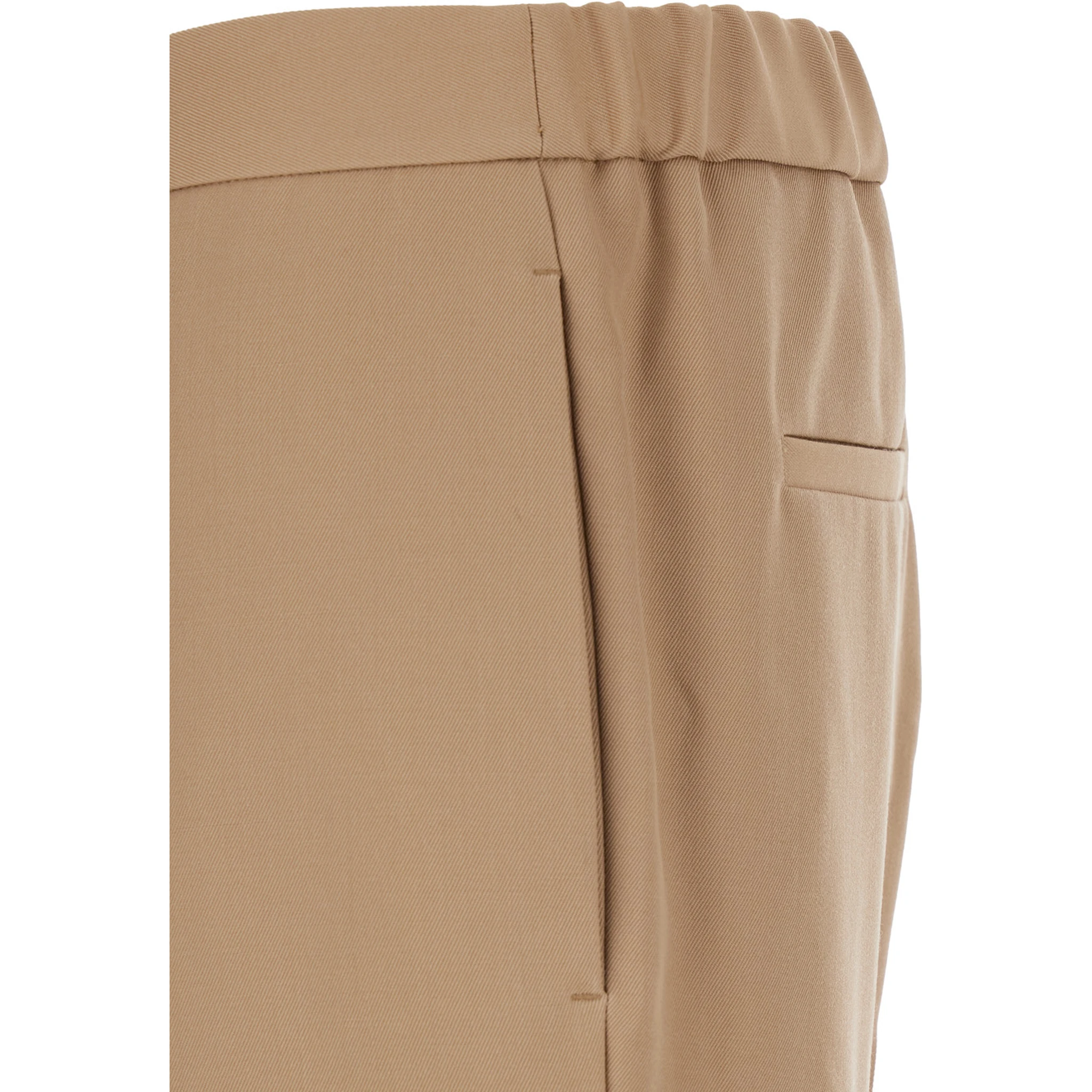 Beige Pants with Elastic Waistband in Wool Man