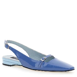 Ninon Blue Slingback Ballet Shoes in Leather Woman