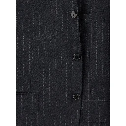 Grey Pinstripe Single-Breasted Jacket in Wool Man