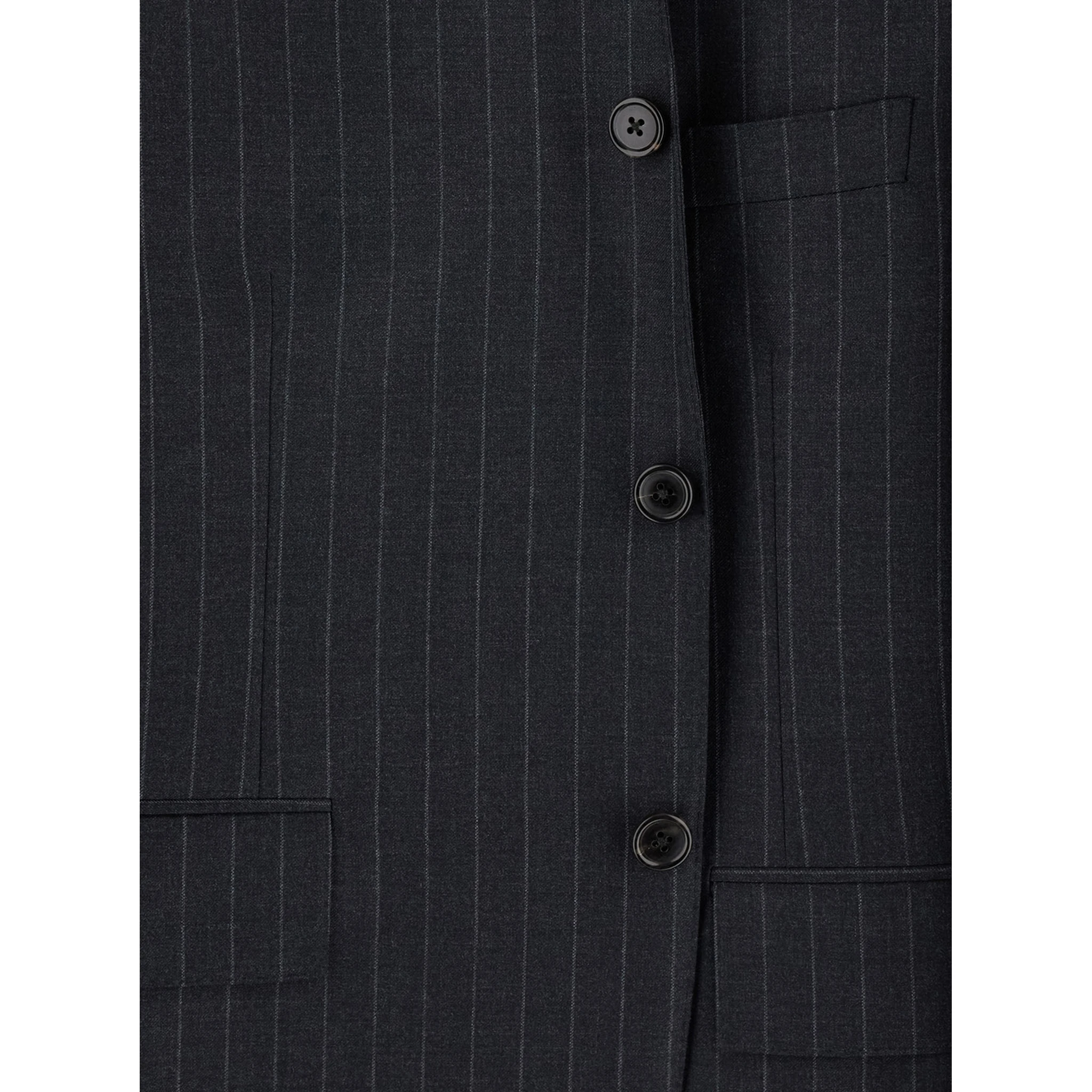 Grey Pinstripe Single-Breasted Jacket in Wool Man