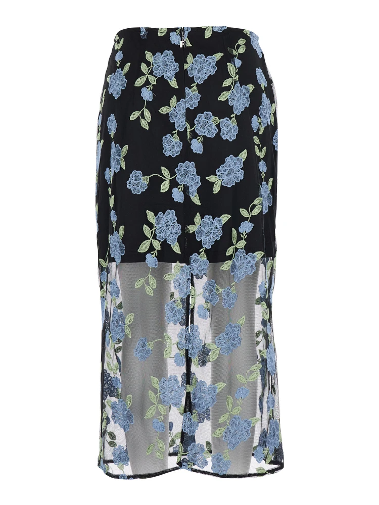 Black Pencil skirt with Mesh Panels and All-Over Floral Motif in Tech Fabric Woman alternative
