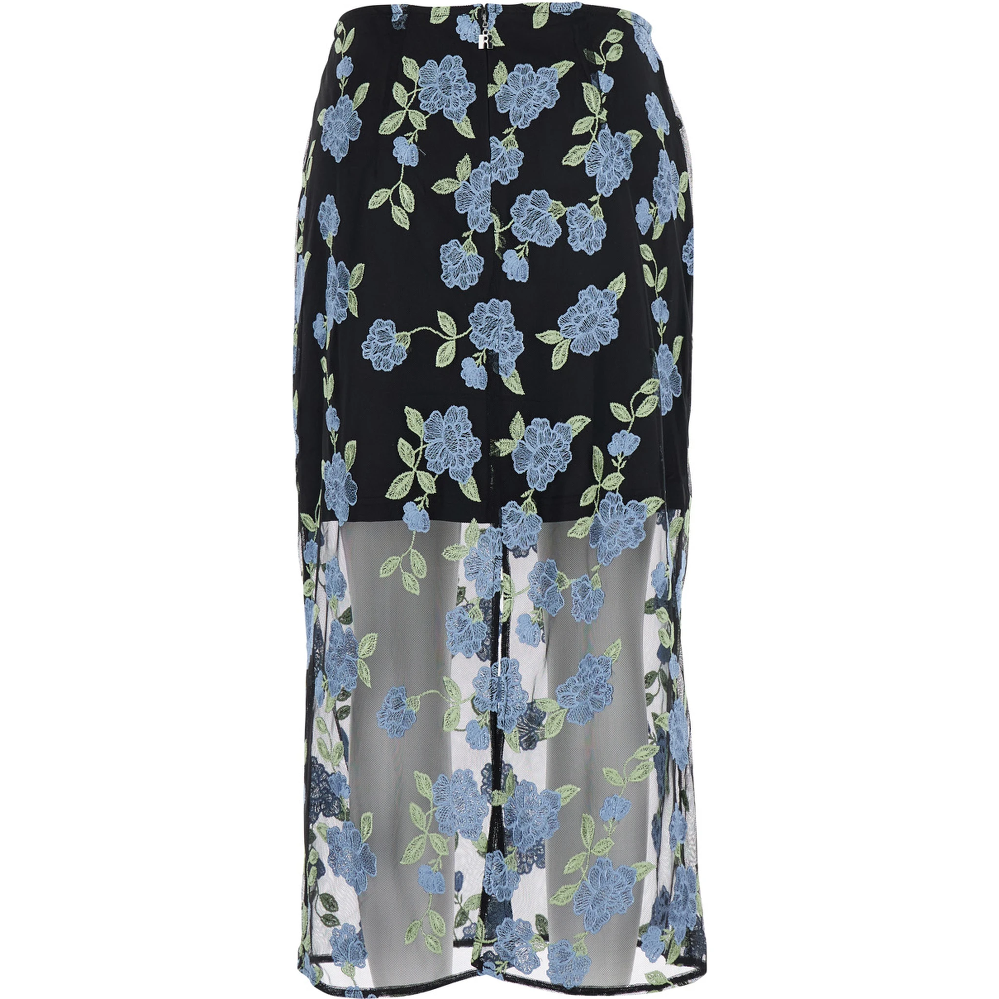 Black Pencil skirt with Mesh Panels and All-Over Floral Motif in Tech Fabric Woman