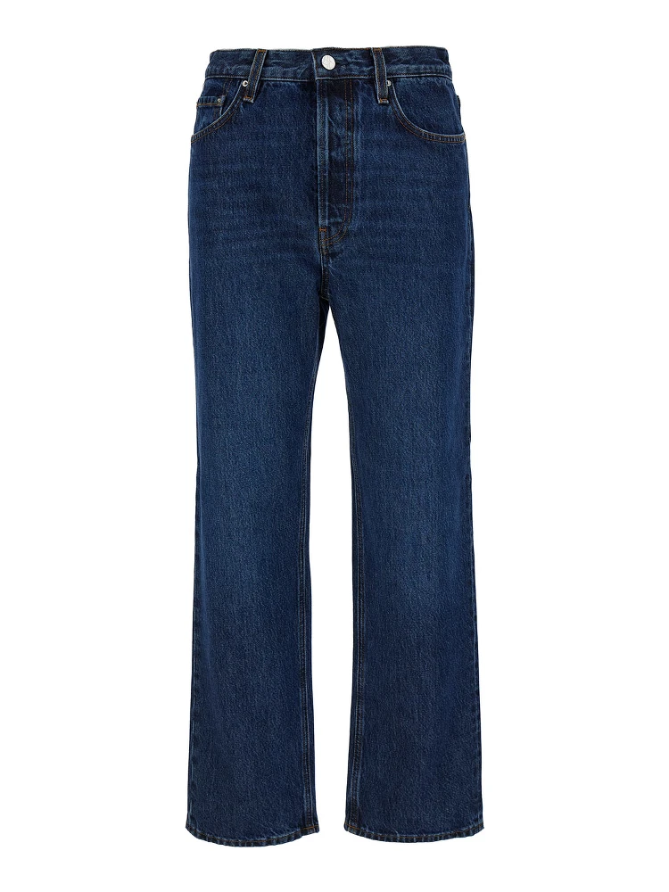 Blue High-Waisted Jeans with Logo Patch in Cotton Denim Woman
