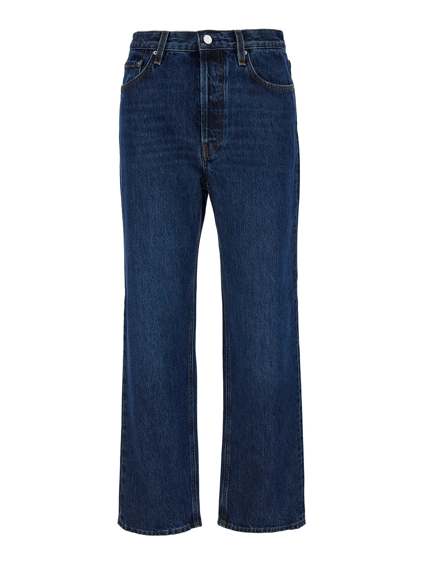 Blue High-Waisted Jeans with Logo Patch in Cotton Denim Woman