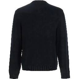 Black Crewneck Sweater with Logo Embroidery on the Front in Viscose Stretch Man