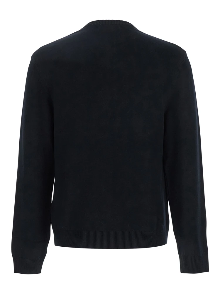 Black Crewneck Sweater with Logo Embroidery on the Front in Viscose Stretch Man alternative