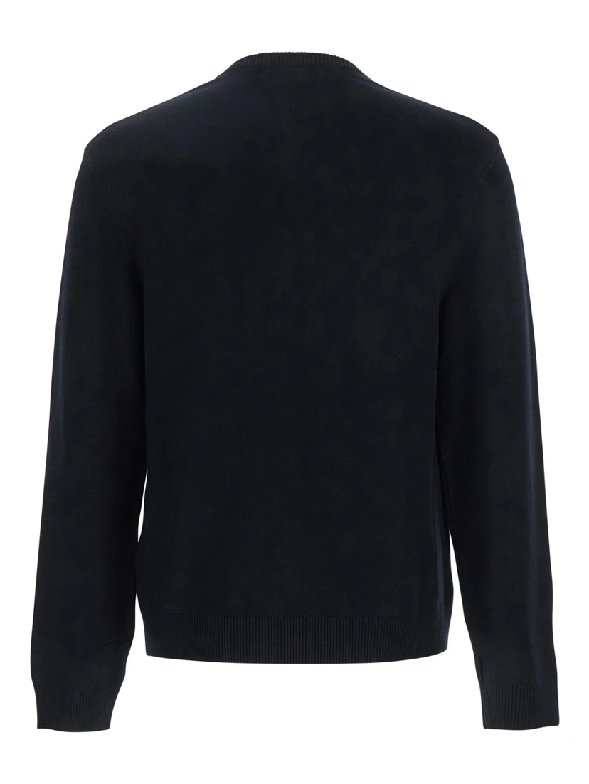 Black Crewneck Sweater with Logo Embroidery on the Front in Viscose Stretch Man