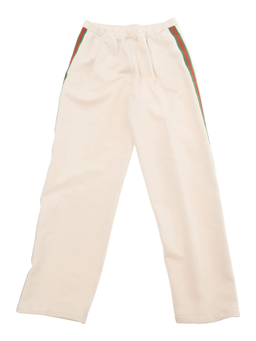 White Pants with Web Detail on the Sides in Cotton Girls