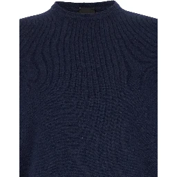 Blue Crewneck Sweater in Merino Wool and Silk Blend Man