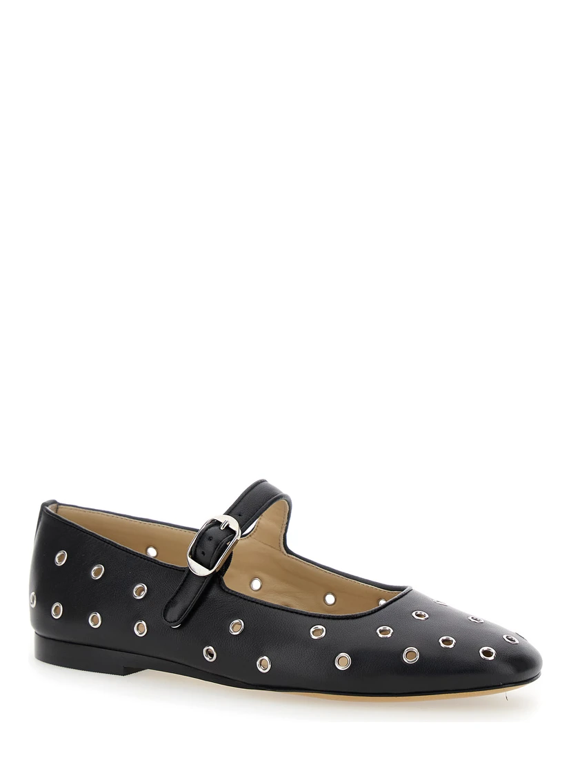 Mary Jane Black Ballerinas with Eyelets in Leather Woman