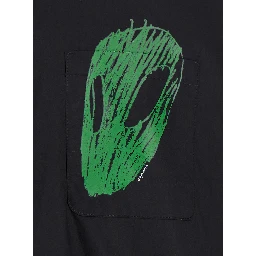 Black Shirt with Classic Collar and Print on the Front in Cotton Man